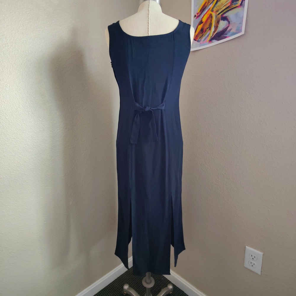 Vintage 90s Laundry by‎ Shelli Segal Black Minimalist Slit Midi Dress Tie Back S - Picture 5 of 9